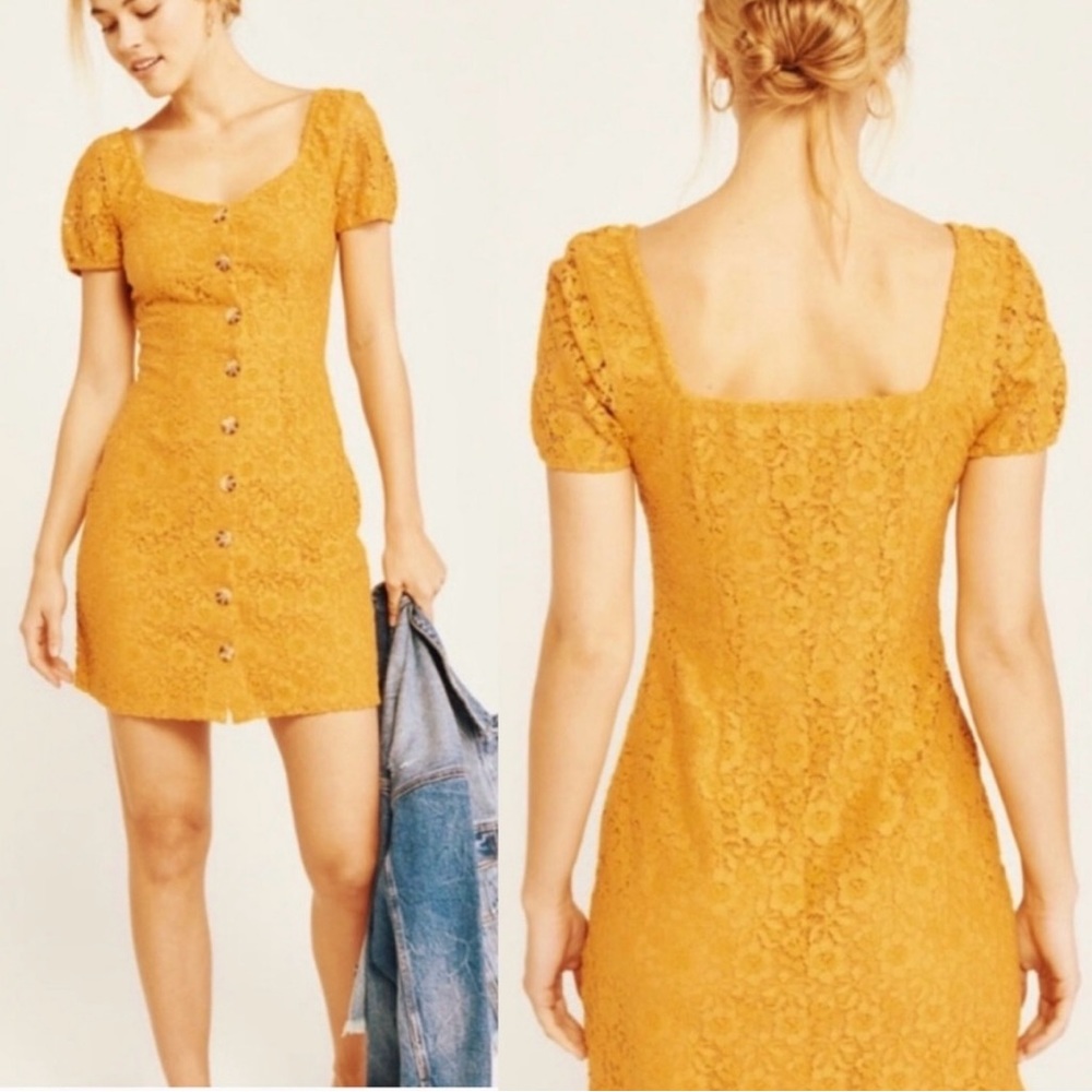 A&F Abercrombie Mustard Lace dress button down Dress Size M